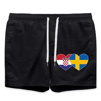 Croatie Suède Flag Coeur - Short de bain - noir - Devant - AI Model Male 185 light (185cm)