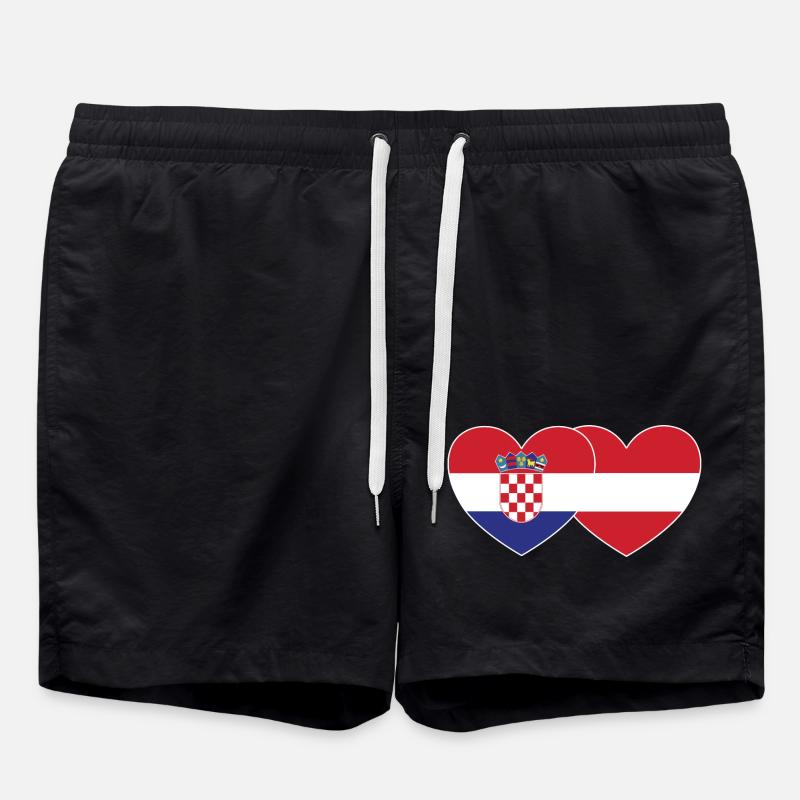 Austria Croatia Flag Heart - Swim Trunks - black