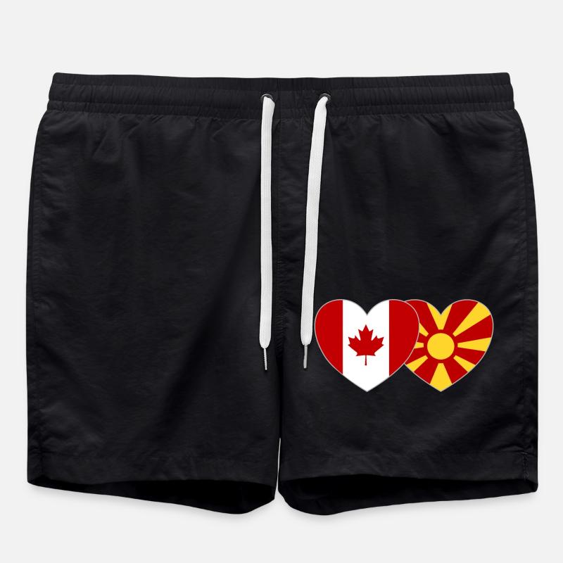Canada Macedonia Flag Heart - Swim Trunks - black