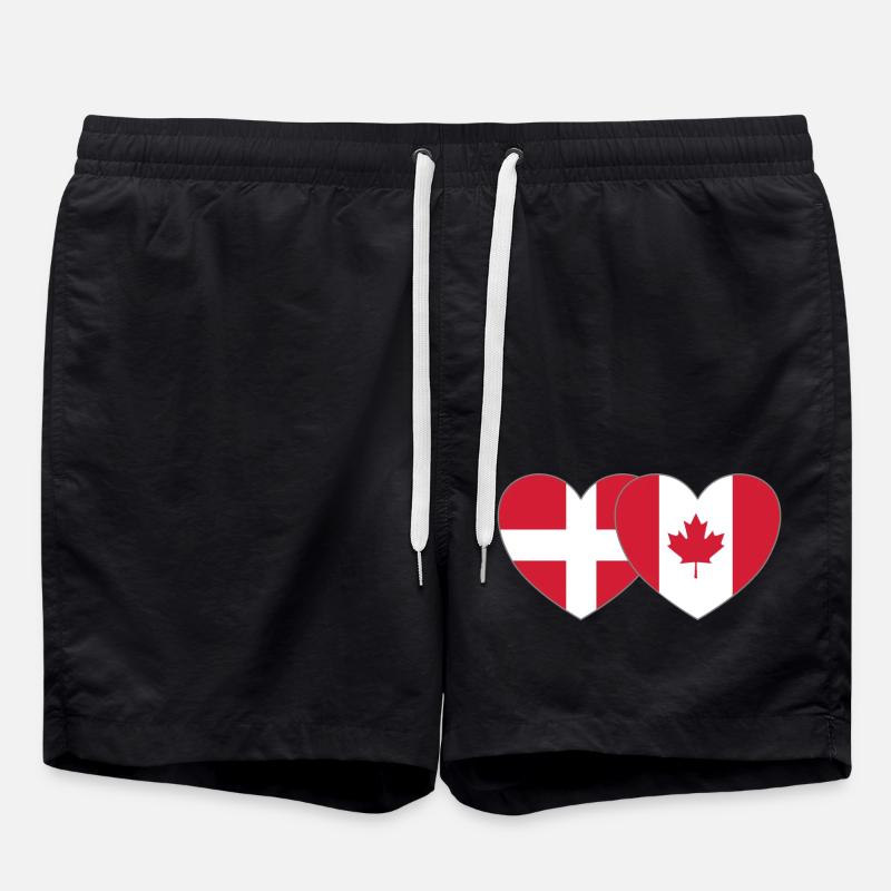 Denmark Canada Flag Heart - Swim Trunks - black