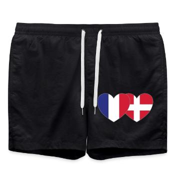 France Denmark Flag Heart - Swim Trunks - black - Front - AI Model Male 185 light (185cm)