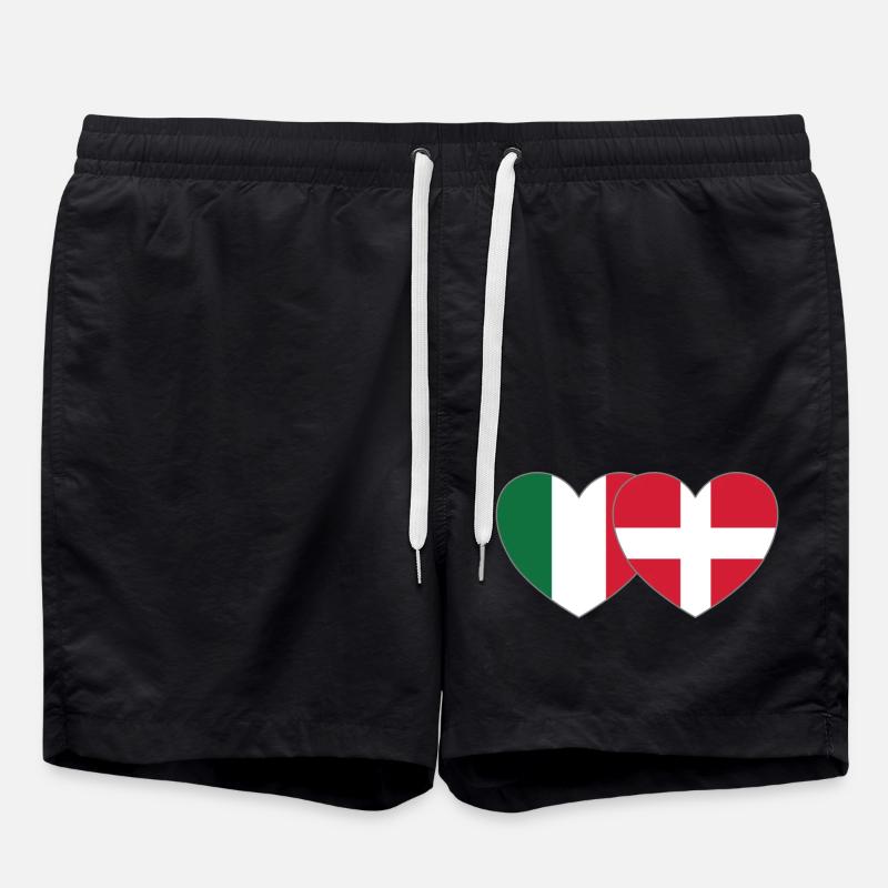 Italy Denmark Flag Heart - Swim Trunks - black