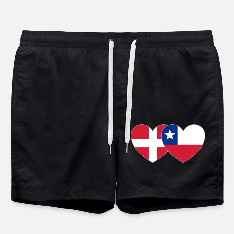 Denmark Chile Flag Heart - Swim Trunks - black