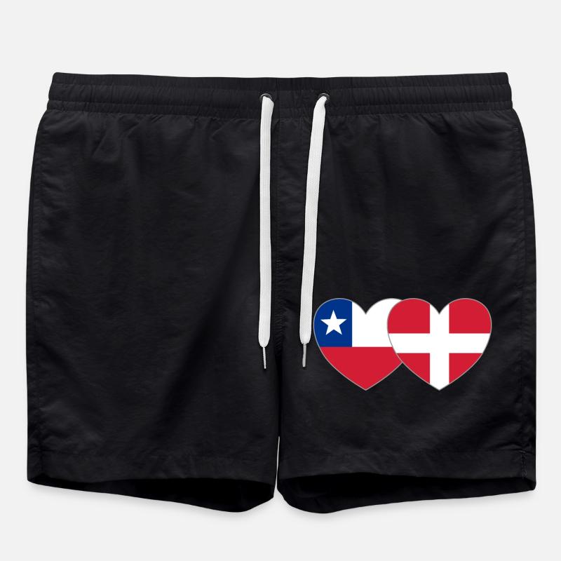 Chile Denmark Flag Heart - Swim Trunks - black