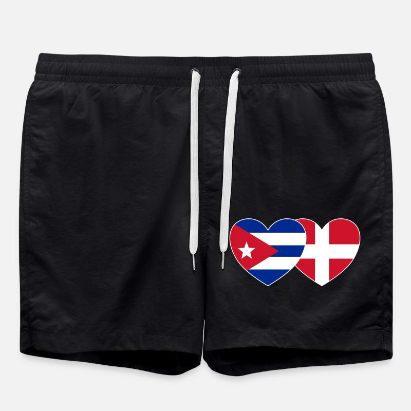 Cuba Denmark Flag Heart - Swim Trunks - black
