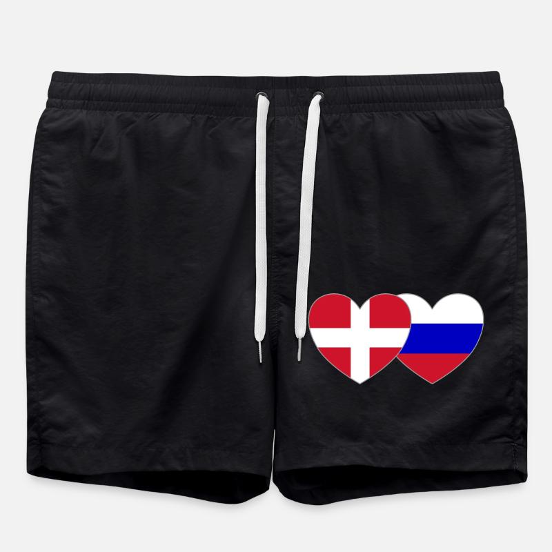Denmark Russia Flag Heart - Swim Trunks - black