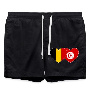 Belgium Tunisia Flag Heart - Swim Trunks - black - Front - AI Model Male 185 light (185cm)