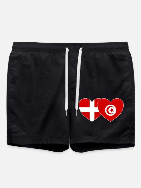 Denmark Tunisia Flag Heart - Swim Trunks - black