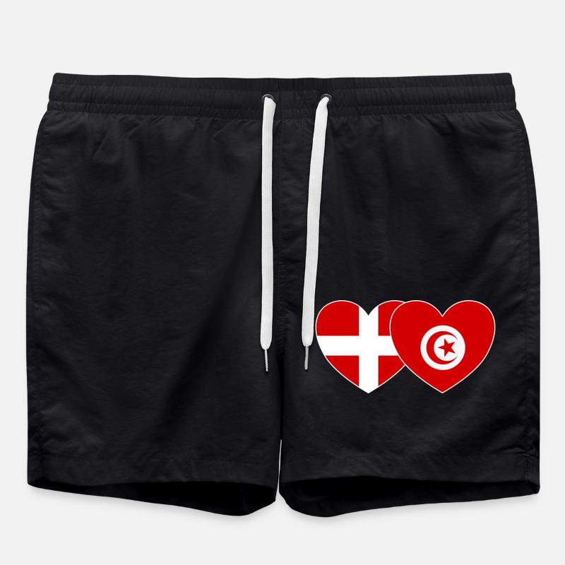 Denmark Tunisia Flag Heart - Swim Trunks - black