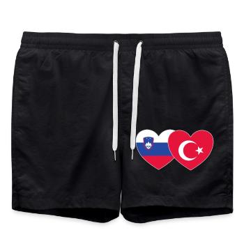 Slovenia Turkey Flag Heart - Swim Trunks - black - Front - AI Model Male 185 light (185cm)