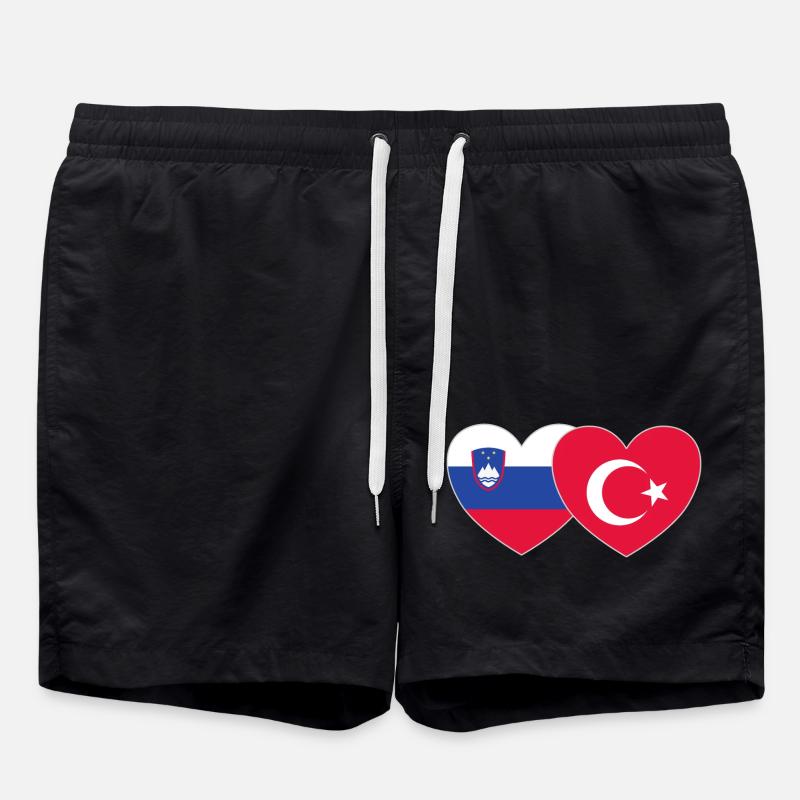 Slovenia Turkey Flag Heart - Swim Trunks - black