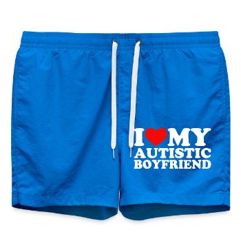 I Love My Autistic Boyfriend I Heart My BF - Swim Trunks - cobalt blue - Front