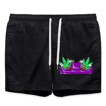 Die Blooms - Weed Cannabis Stoned Couch Chiller - Badeshorts - Schwarz - Vorne - AI Model Male 185 light (185cm)