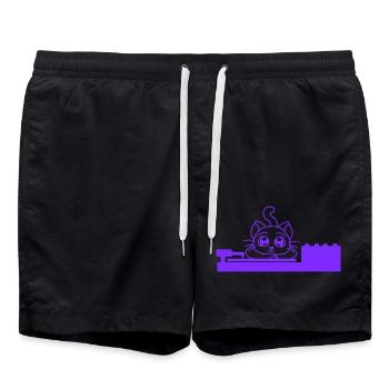 Cute little DJ cat lying on mixer party fun - Swim Trunks - black - Front - AI Model Male 185 light (185cm)