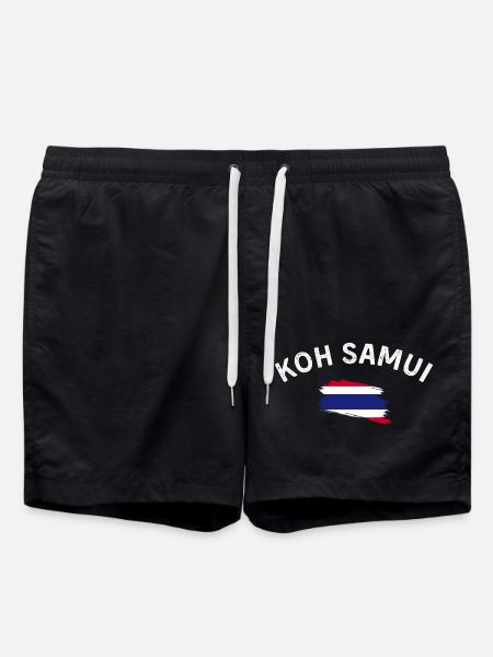Koh Samui Thailand Flag T-Shirt Curved Design - Swim Trunks - black
