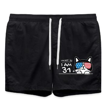 I'm Not 32, I Am 31 Plus 1 Middle Finger Cat Flip - Swim Trunks - black - Front - AI Model Male 185 light (185cm)