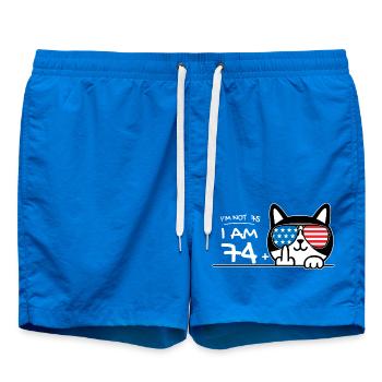I'm Not 75, I Am 74 Plus 1 Middle Finger Cat Flip - Swim Trunks - cobalt blue - Front