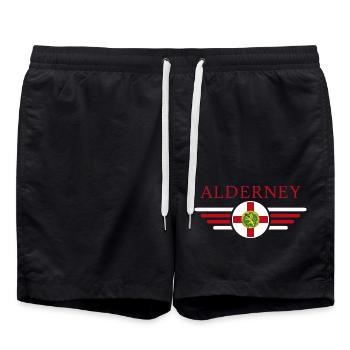 J’aime Aurigny, T-shirt design de style élégance - Short de bain - noir - Devant - AI Model Male 185 light (185cm)