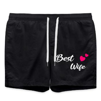 Best Wife white - Swim Trunks - black - Front - AI Model Male 185 light (185cm)