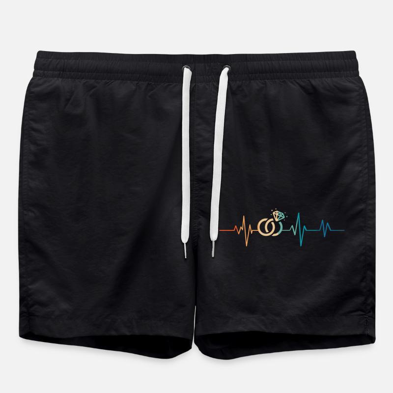 Heartbeat Retro Wedding Rings - Swim Trunks - black