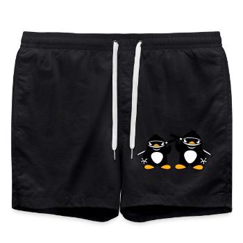 2 pingouins ninja samouraï japonais katana duo - Short de bain - noir - Devant - AI Model Male 185 light (185cm)