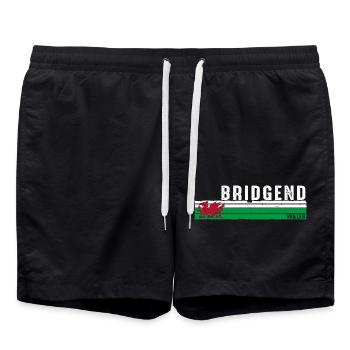 Bridgend Wales Scenic Heritage Retro Design - Swim Trunks - black - Front - AI Model Male 185 light (185cm)