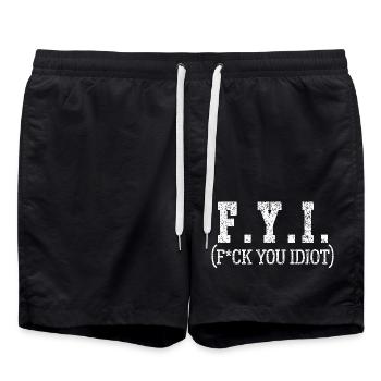 FYI Funny Offensive Inappropriate Adult Humor Text - Swim Trunks - black - Front - AI Model Male 185 light (185cm)