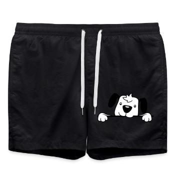 Dog Behind Wall Fence Sign Peeping Happy Cute - Swim Trunks - black - Front - AI Model Male 185 light (185cm)