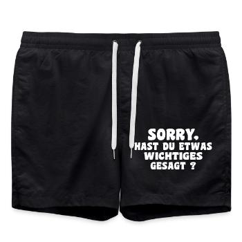 Sorry did you say something important Saying - Swim Trunks - black - Front - AI Model Male 185 light (185cm)