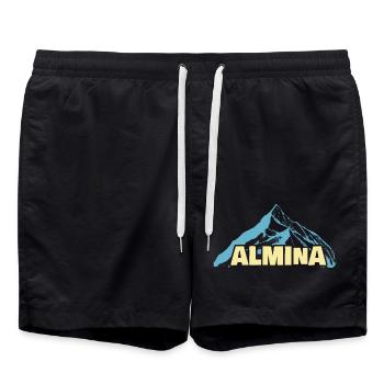 Almina as a woman's name - Swim Trunks - black - Front - AI Model Male 185 light (185cm)