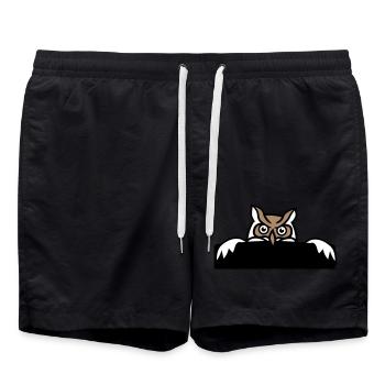 Eule versteckt sich hinter Mauer Zaun Wand Schild - Badeshorts - Schwarz - Vorne - AI Model Male 185 light (185cm)