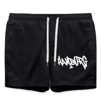 Hamburg Graffiti-Schriftzug - Badeshorts - Schwarz - Vorne - AI Model Male 185 light (185cm)