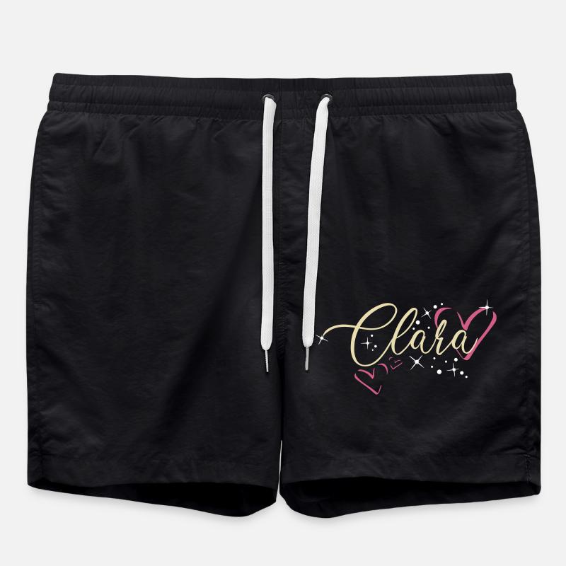 Clara Surname First name Calligraphy Heart - Swim Trunks - black