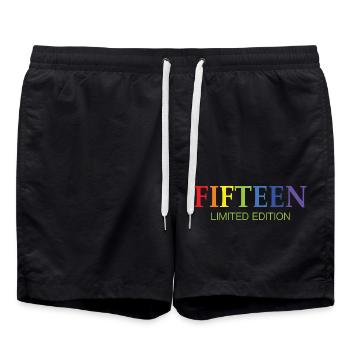 15. Geburtstag Geschenk Regenbogen - Badeshorts - Schwarz - Vorne - AI Model Male 185 light (185cm)