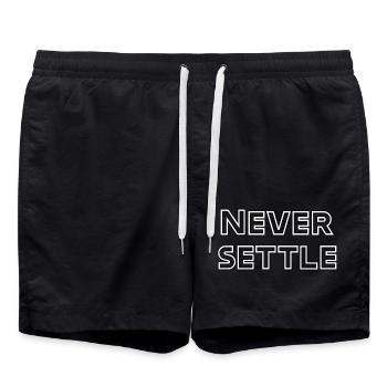 Never settle – Motivational - Swim Trunks - black - Front - AI Model Male 185 light (185cm)