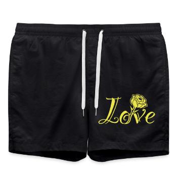 Love Blossoms : Typographie avec une rose intégrée - Short de bain - noir - Devant - AI Model Male 185 light (185cm)