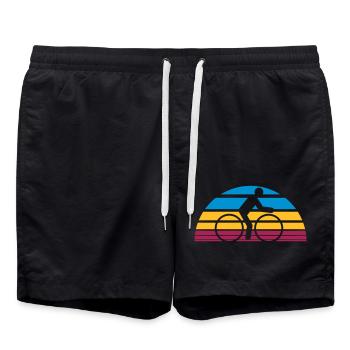 coloré bandes lignes vacances vacances soleil été su - Short de bain - noir - Devant - AI Model Male 185 light (185cm)