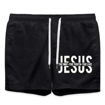 Jesus, the way, the truth, the live - Swim Trunks - black - Front - AI Model Male 185 light (185cm)