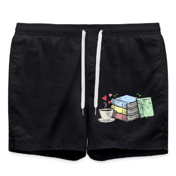 Drawing coffee and books bookworms gifts - Swim Trunks - black - Front - AI Model Male 185 light (185cm)