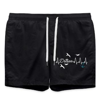 Ostseeliebe Heartbeat Anker + Möven - Badeshorts - Schwarz - Vorne - AI Model Male 185 light (185cm)