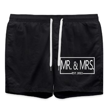 Mr. & Mrs. Est. 2022 - Cadeau de mariage hommes et femmes - Short de bain - noir - Devant - AI Model Male 185 light (185cm)