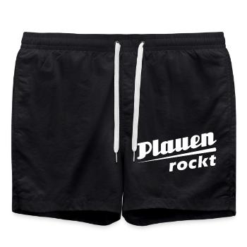 Plauen rockt - Textdesign mit Stadtnamen - Badeshorts - Schwarz - Vorne - AI Model Male 185 light (185cm)
