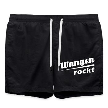 Wangen rockt - Textdesign mit Stadtnamen - Badeshorts - Schwarz - Vorne - AI Model Male 185 light (185cm)
