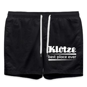 Klötze - Stadt best place ever - Badeshorts - Schwarz - Vorne - AI Model Male 185 light (185cm)