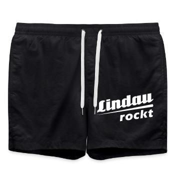 Lindau rockt - Textdesign mit Stadtnamen - Badeshorts - Schwarz - Vorne - AI Model Male 185 light (185cm)