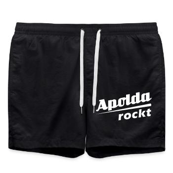 Apolda rockt - Textdesign mit Stadtnamen - Badeshorts - Schwarz - Vorne - AI Model Male 185 light (185cm)