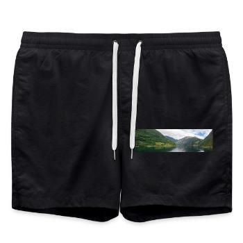 Geiranger fjords near Geiranger town from harbor - Swim Trunks - black - Front - AI Model Male 185 light (185cm)