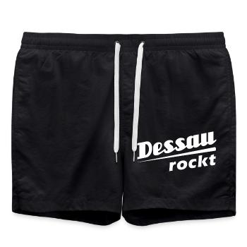 Dessau rockt - Textdesign mit Stadtnamen - Badeshorts - Schwarz - Vorne - AI Model Male 185 light (185cm)