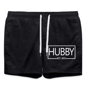 Hubby Est. 2023 Engagement For Groom's Wedding - Swim Trunks - black - Front - AI Model Male 185 light (185cm)
