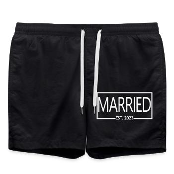 Marié Est. 2023 - Cadeau de mariage hommes et femmes - Short de bain - noir - Devant - AI Model Male 185 light (185cm)